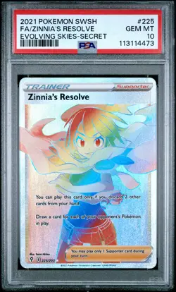2021 POKEMON SWORD & SHIELD EVOLVING SKIES #225 FULL ART/ZINNIA'S RESOLVE PSA 10 - Image 1