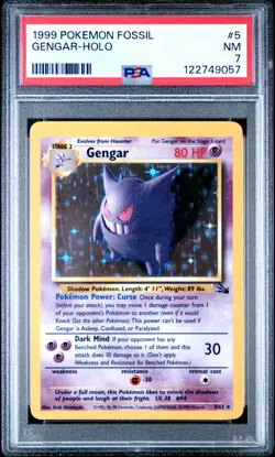 1999 POKEMON FOSSIL #5 GENGAR-HOLO PSA 7 - Image 1