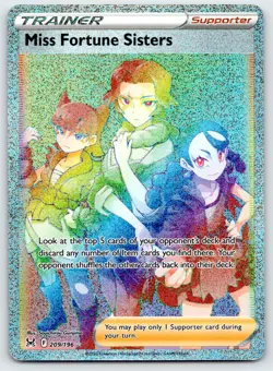 Miss Fortune Sisters 209/196 Rainbow Rare Lost Origin Pokemon Holo 2022 NM - Image 1