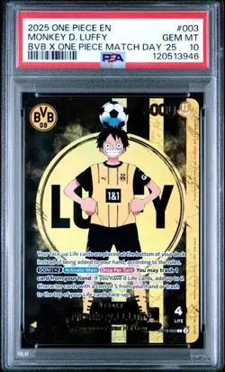 2025 ONE PIECE PROMOS #003 MONKEY D. LUFFY BVB X ONE PIECE MATCH DAY '25 PSA 10 - Image 1
