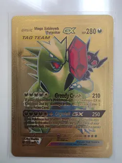 Pokemon Mega Sableye&Tyranitar GX HP280 Tag Team Greedy Gold Foil Fan Art Card - Image 1
