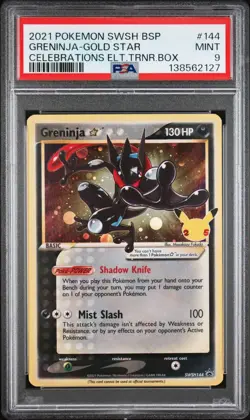 2021 POKEMON SWSH BLACK STAR PROMO #144 GRENINJA-GOLD STAR PSA 9 - Image 1