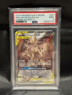 Arceus & Dialga & Palkia GX 221/236 Cosmic Eclipse Tag Team Pokemon TCG PSA 9 - Image 1