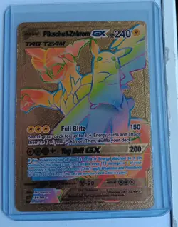 Pikachu & Zekrom Tag Team GX gold & rainbow Basic Pokemon - Image 1