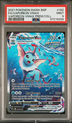PSA 9 Vaporeon VMAX SWSH182 Black Star Promo English Pokemon Card Full Art 2021 - Image 1