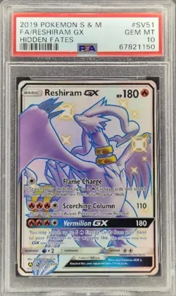 CARTA POKEMON RESHIRAM GX SV51 HIDDEN FATES PSA 10 CARD ENG GRADATO - Image 2