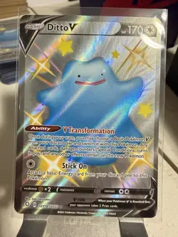 Pokemon TCG Ditto v SV118/SV122 Shiny Holo Rare Card Shining Fates - Image 1