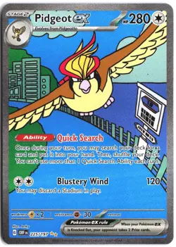 Pidgeot ex 225/197 Special Illustration Rare Obsidian Flames Pokemon NM - Image 1