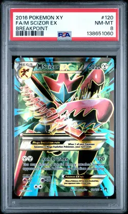 2016 POKEMON XY BREAKPOINT #120 FULL ART/M SCIZOR EX PSA 8 - Image 1