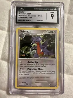 Gabite STAFF Prerelease CGC 9 Mint Pokemon Mysterious Treasures 48/123 2007 Rare - Image 1