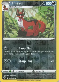 THIEVUL 113/189 R DARKNESS ABLAZE POKEMON REVERSE HOLO MP - Image 1