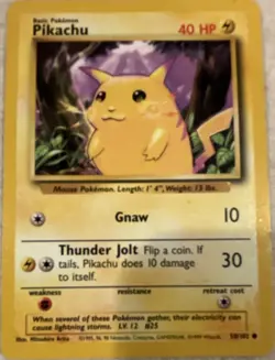 Pokemon TCG Pikachu 58/102 Regular Common English 1999 40 HP Card - Image 1