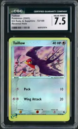 2003 Pokemon EX Ruby & Sapphire Taillow Reverse Holo 72/109 CGC 7.5 - Image 1