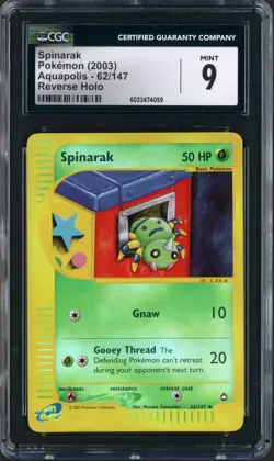 2003 Pokemon Aquapolis Spinarak Reverse Holo #62 CGC 9 - Image 1