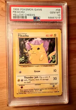 1999 Pokemon Base Set Pikachu Yellow Cheeks #58 Unlimited, PSA 10 Gem Mint - Image 1