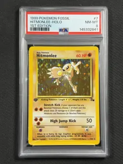 Pokemon Cards PSA 8 NM-MT Hitmonlee 1st Edition Fossil Set Holo 1999 WotC 7/62 - Image 1