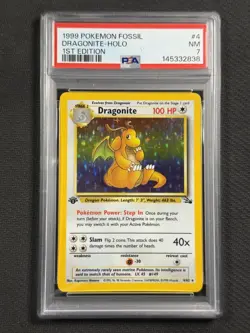 Pokemon Cards PSA 7 NM Dragonite 1st Edition Fossil Set Holo 1999 WotC 4/62 - Image 1