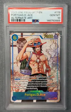 2025 One Piece OP13 Carrying On His Will Alternate Art Portgas D. Ace PSA 10 - Image 1