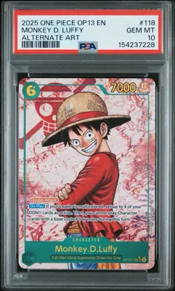 2025 ONE PIECE MONKEY D. LUFFY OP13-118 SEC ALT ART PSA 10 💎 ENGLISH CARD - Image 1