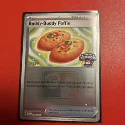 Pokemon Card Buddy Buddy Poffin STAFF 144/162 EUIC 2025 International Promo 2024 - Image 1