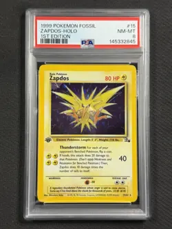 Pokemon Cards PSA 8 NM-MT Zapdos 1st Edition Fossil Set Holo 1999 WotC 15/62 - Image 1