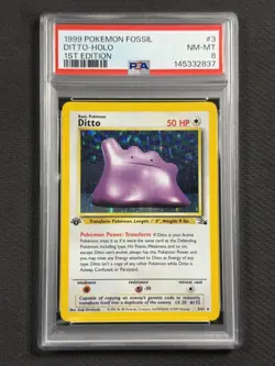 Pokemon Cards PSA 8 NM-MT Ditto 1st Edition Fossil Set Holo 1999 WotC 3/62 - Image 1