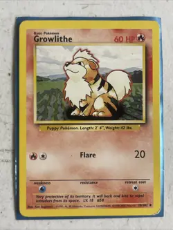 4TH PRINT Pokemon TCG Growlithe 28/102 4th Print base Set 1999-2000 MP - Image 1