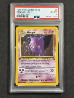 Pokemon Cards PSA 8 NM-MT Gengar 1st Edition Fossil Set Holo 1999 WotC 5/62 - Image 1