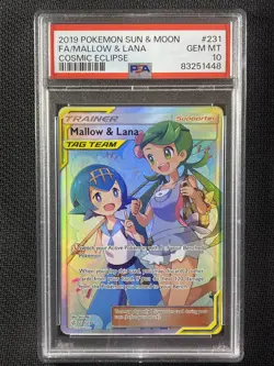 Pokemon Card PSA 10 Mallow & Lana Cosmic Eclipse Tag Team S&M 2019 231/236 - Image 1
