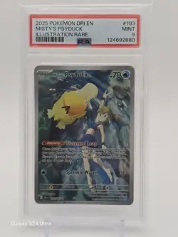 2025 Misty's Psyduck #193/182 EN:SV: DRI Illustration Rare HOLO MINT PSA 9 - Image 1