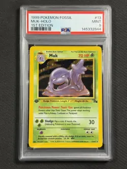 Pokemon Cards PSA 9 MINT Muk 1st Edition Fossil Set Holo 1999 WotC 13/62 - Image 1