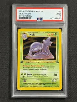 Pokemon Cards PSA 9 MINT Muk 1st Edition Fossil Set Holo 1999 WotC 13/62 - Image 1