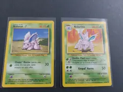 EcritureLot Cartes Pokemon Vintage Base Set FR Nidoran♂ 55/102 + Nidorino... - Image 1