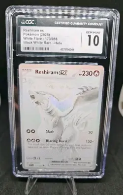 2025 POKEMON WHT EN-WHITE FLARE BLACK WHITE RARE #173 RESHIRAM EX GEM MINT 10 - Image 1