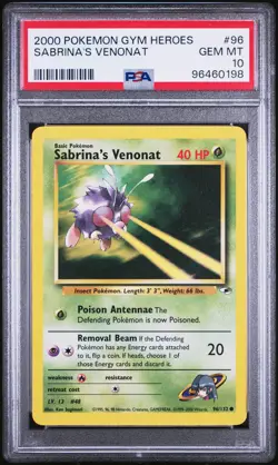 Sabrina’s Venonat #96 PSA 10 2000 Gym Heroes Pokemon TCG Vintage New Cert - Image 1
