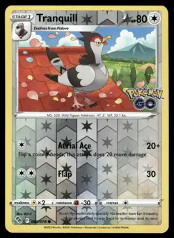 Pokemon Cards Tranquill 062/078 Reverse Holo Pokemon GO Common NM - Image 1