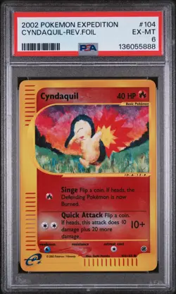 2002 POKEMON EXPEDITION #104 CYNDAQUIL-REVERSE FOIL PSA 6 - Image 1