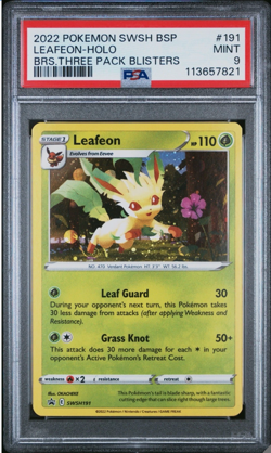 2022 Pokemon SWSH Black Star Promo Leafeon Holo Three Pack Blisters #191 PSA 9 - Image 1