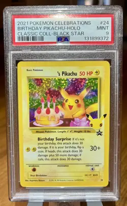 2021 POKEMON CELEBRATIONS CLASSIC COLLECTION #24 BIRTHDAY PIKACHU-HOLO PSA 9 - Image 1