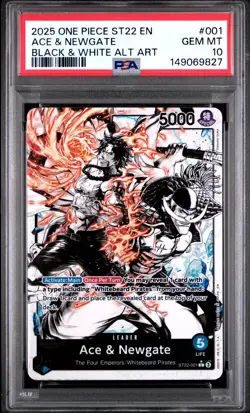 2025 ONE PIECE ST22-001 STARTER DECK ACE & NEWGATE B&W PARALLEL ALT ART PSA 10 - Image 1