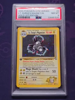 🌀 SWIRL🌀2000 POKEMON GYM HEROES HOLO-1ST EDITION #8 LT. SURGE'S MAGNETON PSA 8 - Image 1