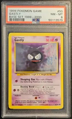 ⭐PSA 8 Gastly 50/102 ⭐ Base Set Common 1999 Pokemon TCG - Image 1