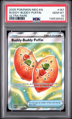 2025 POKEMON MEG EN-MEGA EVOLUTION ULTRA RARE #167 BUDDY-BUDDY POFFIN PSA 10 - Image 1