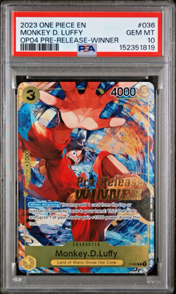 2023 ONE PIECE OP04 PRE-RELEASE WINNER MONKEY D LUFFY #36 PSA 10 GEM MINT - Image 1