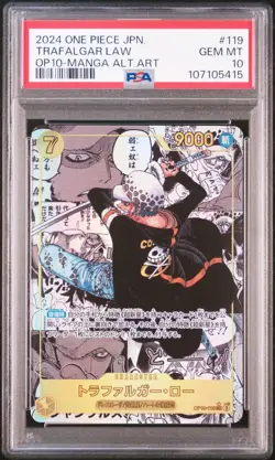 2024 TRAFALGAR LAW ONE PIECE JP OP10-ROYAL BLOOD MANGA ALTERNATE ART PSA 10 - Image 1