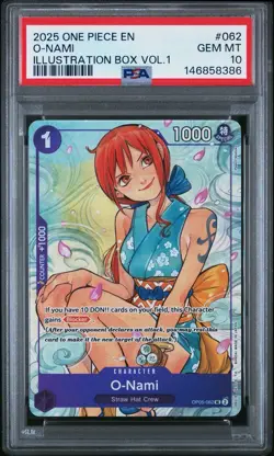 2025 ONE PIECE PROMOS ILLUSTRATION BOX VOL.1 #062 O-NAMI PSA 10 - Image 1