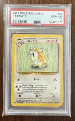1999 Pokemon Unlimited Base Set Raticate #40 PSA 10 Gem Mint - Image 1