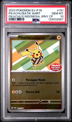 2024 POKEMON INDONESIAN SV-P PROMO #191 PIKACHU IN BATIK SHIRT PSA 10 - Image 1