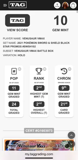 2021 Pokemon VMAX Battle Box Venusaur VMax SWSH102 Black Star Promo - TAG 10 - Image 4