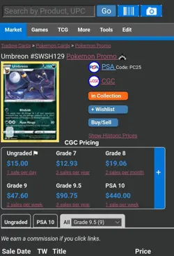 Pokemon Umbreon SWSH129 CGC 9.5 Promo Holo Sword & Shield 2021 - Image 2